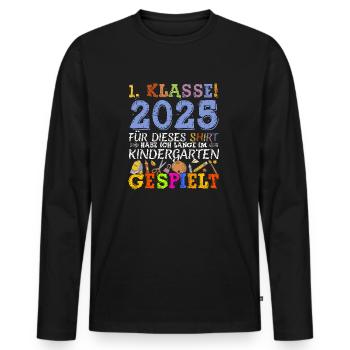 Écolier 2025 Inscription à l’école Première année - T-shirt manches longues Premium bio Homme - noir - Devant - Nico (187cm)