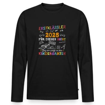 Écolier 2025 Inscription à l’école Première année - T-shirt manches longues Premium bio Homme - noir - Devant - Nico (187cm)