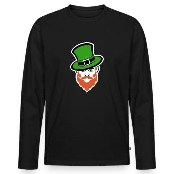 Leprechaun - Saint-Patrick - Irlande - T-shirt manches longues Premium bio Homme - noir - Devant - Nico (187cm)