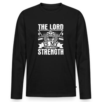 The Lord is my strength - Men's Premium Organic Long Sleeve Shirt - black - Front - Nico (187cm)