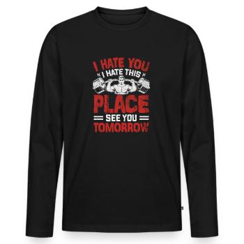 Love-hate relationship with the gym - Men's Premium Organic Long Sleeve Shirt - black - Front - Nico (187cm)