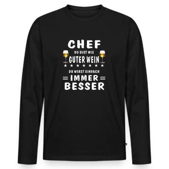 PATRON, TU T’AMÉLIORES DE PLUS EN PLUS - T-shirt manches longues Premium bio Homme - noir - Devant - Nico (187cm)