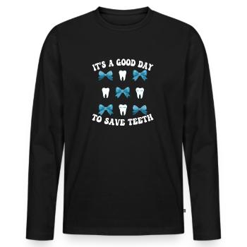 Good day to save teeth - Men's Premium Organic Long Sleeve Shirt - black - Front - Nico (187cm)