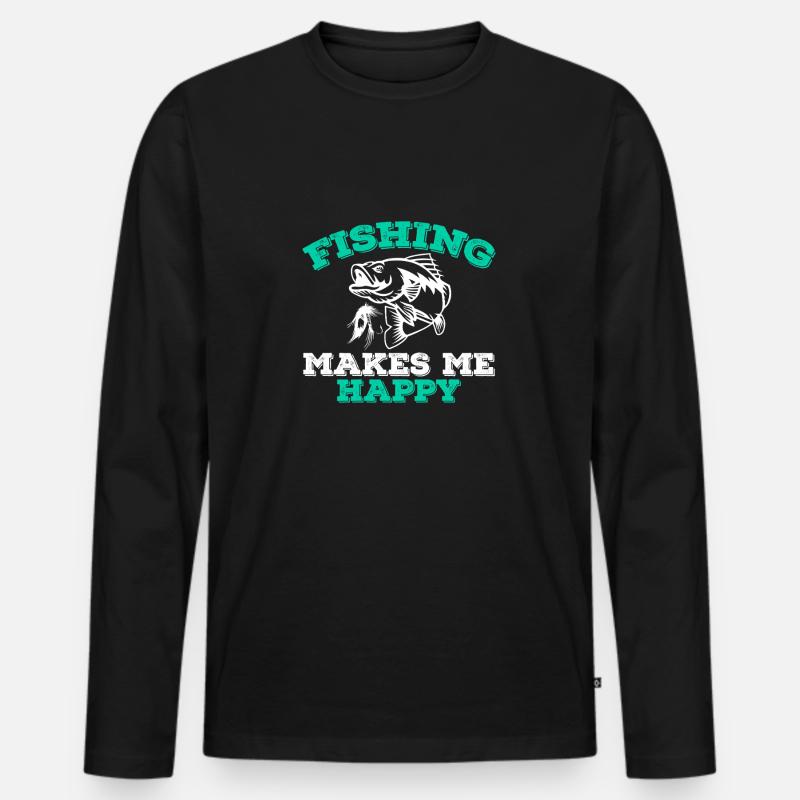 Fishing Makes Me Happy - Männer Premium Bio Langarmshirt - Schwarz