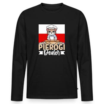 Pierogi Dealer – Funny Cat & Polish Cuisine - T-shirt manches longues Premium bio Homme - noir - Devant - Nico (187cm)
