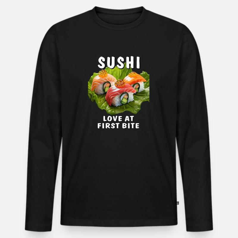 SUSHI LOVE AT FIRST BITE - Männer Premium Bio Langarmshirt - Schwarz