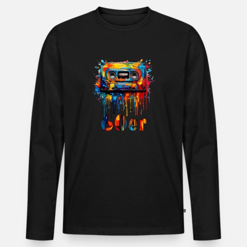 MUSIKKASETTE 60er - Männer Premium Bio Langarmshirt - Schwarz