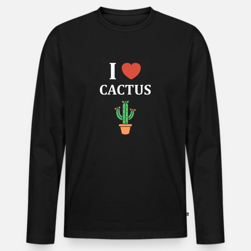 Kaktus - Männer Premium Bio Langarmshirt - Schwarz