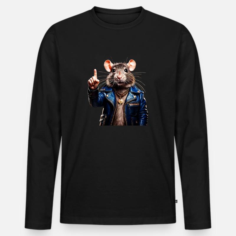 RATTE hebt Zeigefinger - Männer Premium Bio Langarmshirt - Schwarz