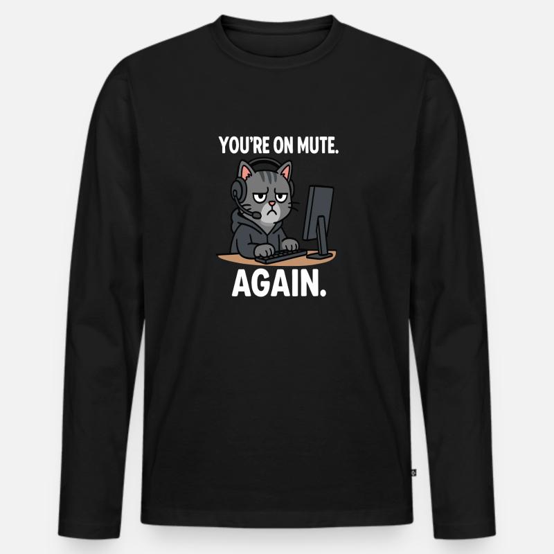 Homeoffice Katze - Männer Premium Bio Langarmshirt - Schwarz