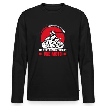 Vrai homme motard - T-shirt manches longues Premium bio Homme - noir - Devant - Nico (187cm)