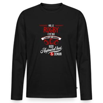 Rugby tous les jours - T-shirt manches longues Premium bio Homme - noir - Devant - Nico (187cm)