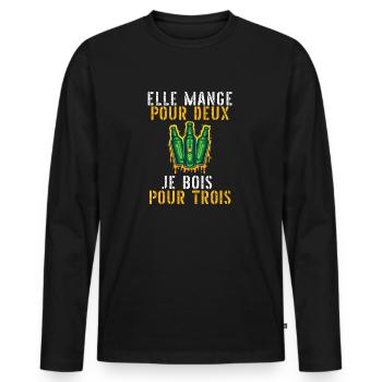 Futur papa humour bière - T-shirt manches longues Premium bio Homme - noir - Devant - Nico (187cm)