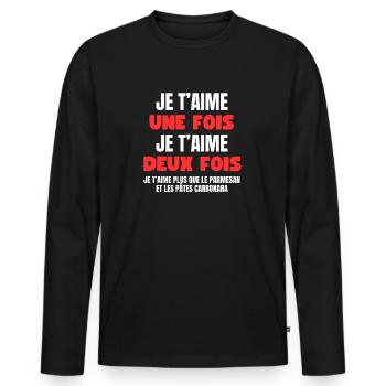 Je t’aime plus que les pâtes - T-shirt manches longues Premium bio Homme - noir - Devant - Nico (187cm)