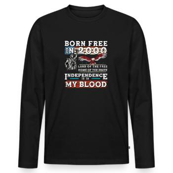 Né libre en 2000 - 25 ans de liberté et de fierté - T-shirt manches longues Premium bio Homme - noir - Devant - Nico (187cm)