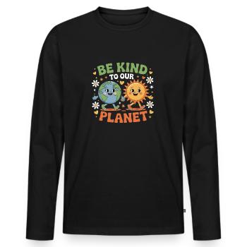Sei Freundlich Zu Unserem Planeten Mit Sonnigem - Männer Premium Bio Langarmshirt - Schwarz - Vorne - Nico (187cm)