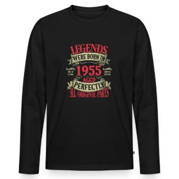 Des légendes sont nées en 1955" - Vintage vieilli - T-shirt manches longues Premium bio Homme - noir - Devant - Nico (187cm)