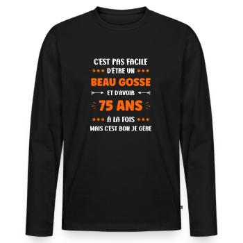 75 ANS - T-shirt manches longues Premium bio Homme - noir - Devant - Nico (187cm)