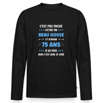 75 ANS - T-shirt manches longues Premium bio Homme - noir - Devant - Nico (187cm)