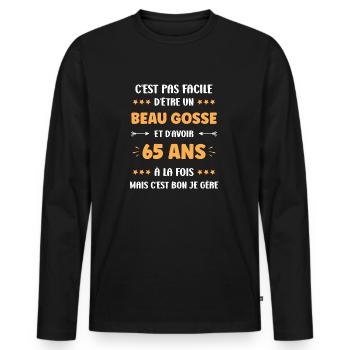 65 ANS - T-shirt manches longues Premium bio Homme - noir - Devant - Nico (187cm)