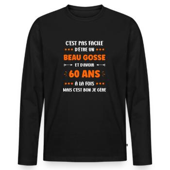 60 ANS - T-shirt manches longues Premium bio Homme - noir - Devant - Nico (187cm)
