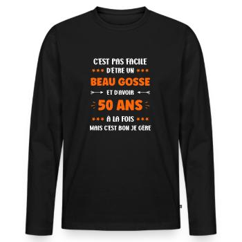 50 ANS - T-shirt manches longues Premium bio Homme - noir - Devant - Nico (187cm)