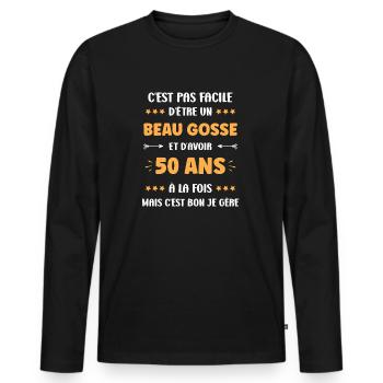 50 ANS - T-shirt manches longues Premium bio Homme - noir - Devant - Nico (187cm)
