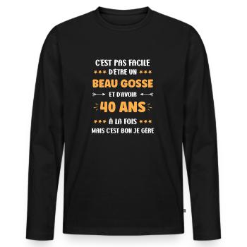 40 ANS - T-shirt manches longues Premium bio Homme - noir - Devant - Nico (187cm)