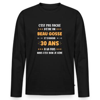 30 ANS - T-shirt manches longues Premium bio Homme - noir - Devant - Nico (187cm)