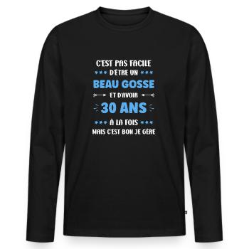 30 ANS - T-shirt manches longues Premium bio Homme - noir - Devant - Nico (187cm)