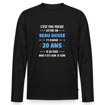 20 ANS - T-shirt manches longues Premium bio Homme - noir - Devant - Nico (187cm)