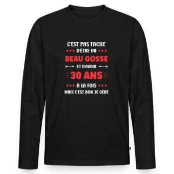 30 ANS - T-shirt manches longues Premium bio Homme - noir - Devant - Nico (187cm)