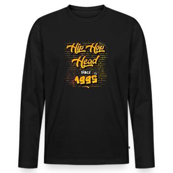 tête de hip-hop depuis 1995 - 30 ans d’expérience - T-shirt manches longues Premium bio Homme - noir - Devant - Nico (187cm)