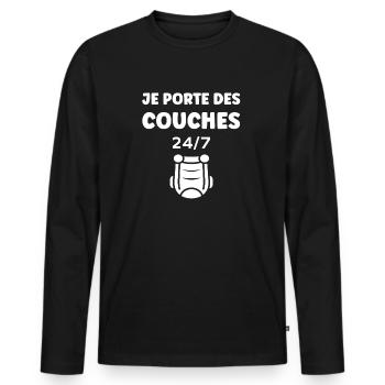 Couches - T-shirt manches longues Premium bio Homme - noir - Devant - Nico (187cm)