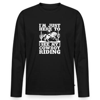 Rodéo à cheval Juste ici pour voir mon cow-boy - T-shirt manches longues Premium bio Homme - noir - Devant - Nico (187cm)