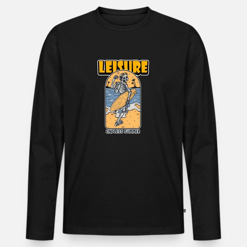 Skeleton Beach Surfer - Männer Premium Bio Langarmshirt - Schwarz