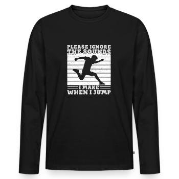 Track Athletics Please Ignore The Sounds - Männer Premium Bio Langarmshirt - Schwarz - Vorne - Nico (187cm)