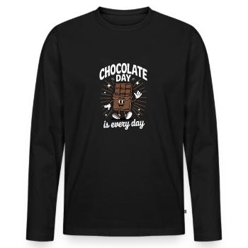 Journée du chocolat Tous les jours Tablette de chocolat - T-shirt manches longues Premium bio Homme - noir - Devant - Nico (187cm)