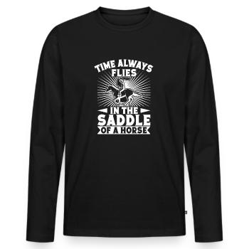 Le temps de l’équitation de rodéo passe toujours en selle - T-shirt manches longues Premium bio Homme - noir - Devant - Nico (187cm)