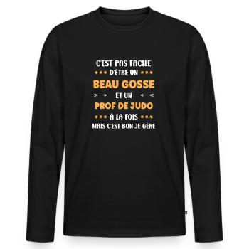 Prof de judo - T-shirt manches longues Premium bio Homme - noir - Devant - Nico (187cm)
