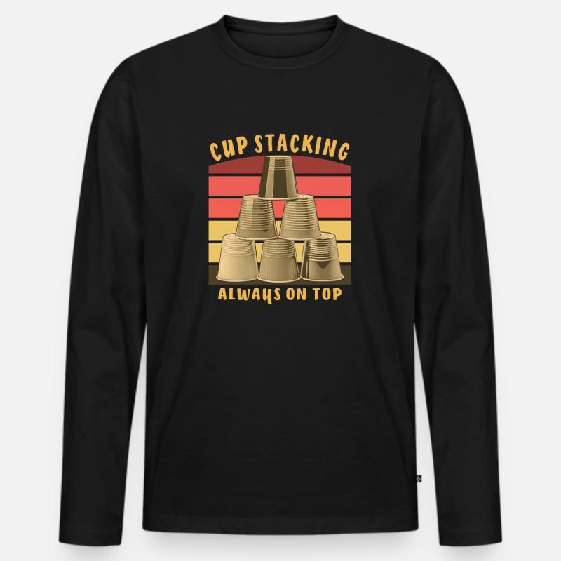 CUP STACKING ALWAYS ON TOP - Männer Premium Bio Langarmshirt - Schwarz