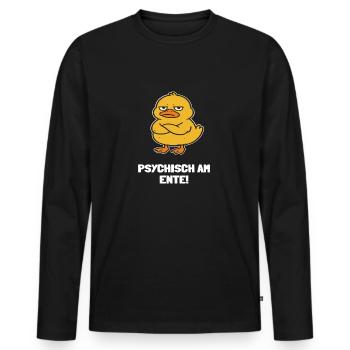 Canard drôle - Médium sur le canard ! - T-shirt manches longues Premium bio Homme - noir - Devant - Nico (187cm)