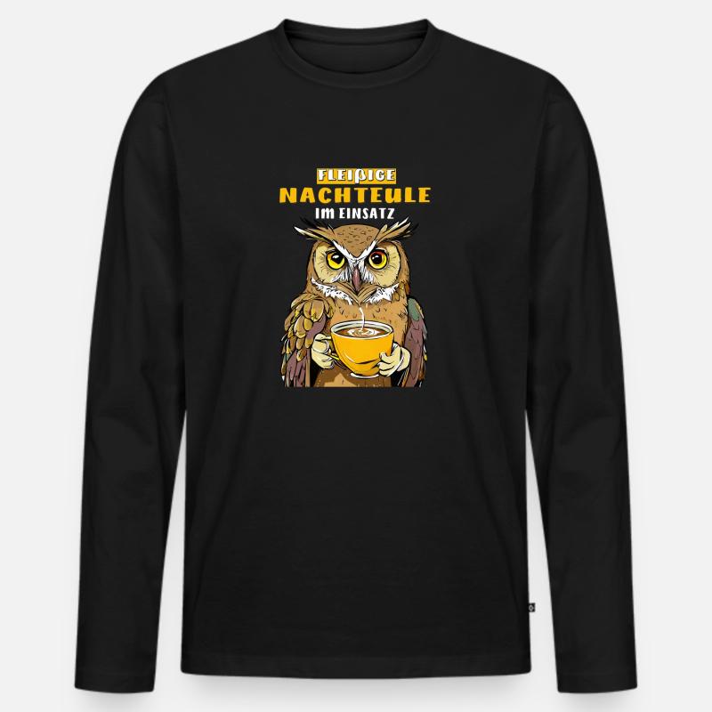 FLEIßIGE NACHTEULE IM EINSATZ - Männer Premium Bio Langarmshirt - Schwarz