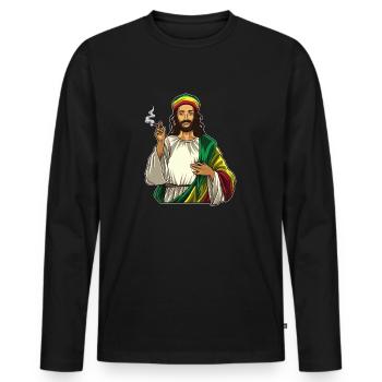 Rasta Jesus raucht Weed - Cannabis Lord - Kiffer - Männer Premium Bio Langarmshirt - Schwarz - Vorne - Nico (187cm)