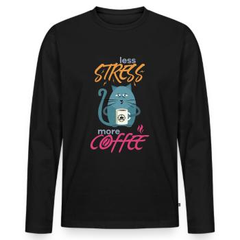Less Stress More Coffee - Chats Drôles et Café - T-shirt manches longues Premium bio Homme - noir - Devant - Nico (187cm)