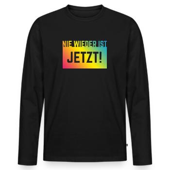 Plus jamais ça, c’est maintenant ! (Contre la droite / Arc-en-ciel) - T-shirt manches longues Premium bio Homme - noir - Devant - Nico (187cm)