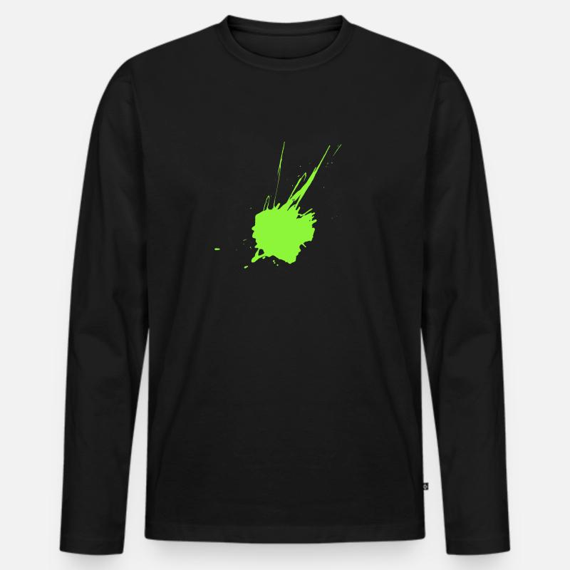 Farbklecks Neongrün - Männer Premium Bio Langarmshirt - Schwarz