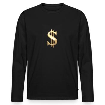 Signe du dollar en or - T-shirt manches longues Premium bio Homme - noir - Devant - Nico (187cm)