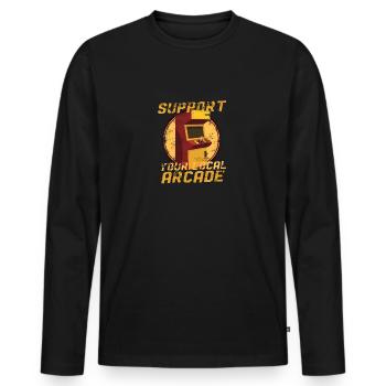 Arcade Hall - Men's Premium Organic Long Sleeve Shirt - black - Front - Nico (187cm)