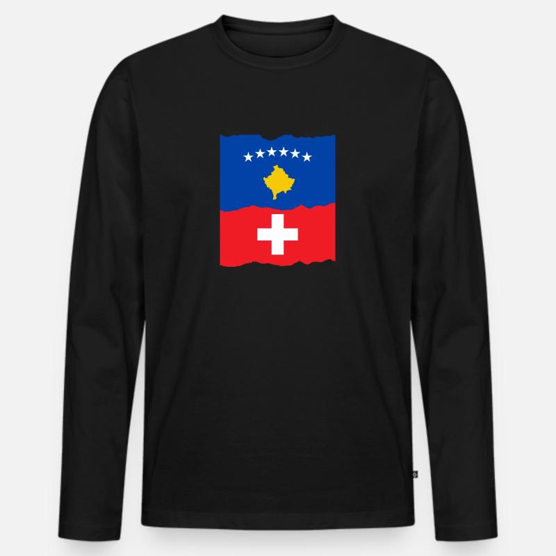 Kosovo Schweiz - Männer Premium Bio Langarmshirt - Schwarz
